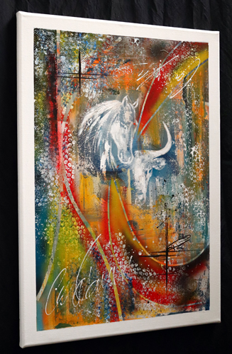 Peinture abstraite de cheval et taureau