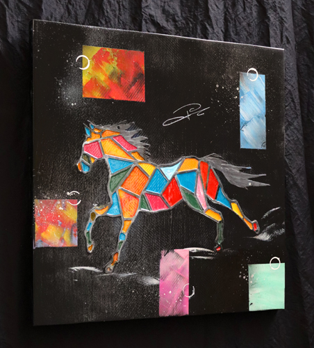 Tableau Bois cheval multicolore - Découpe Laser