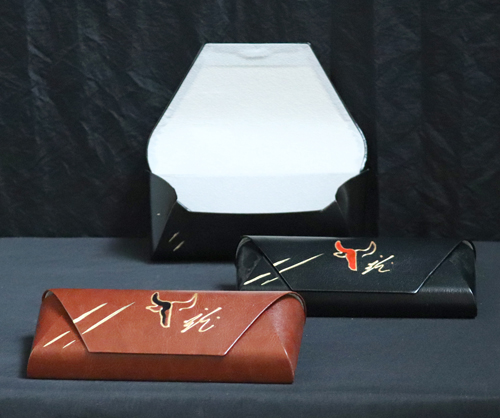 Étui à lunettes en cuir PU Marron & Or Taureau