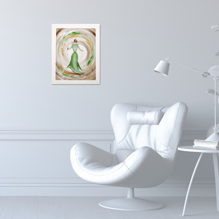 Peinture d'une Arlésienne en robe verte