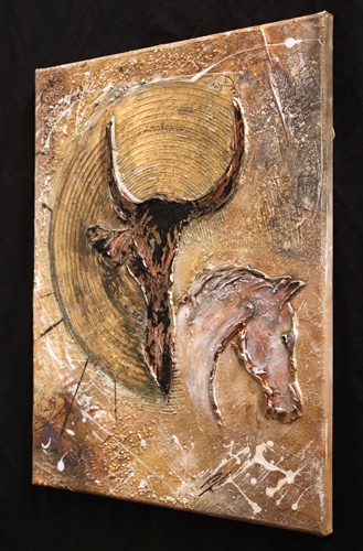 Tableau en matière Taureau & Cheval