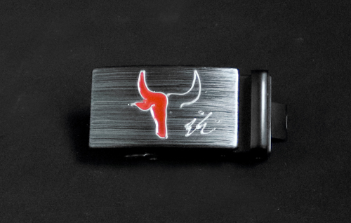 Ceinture avec boucle tête de taureau Rouge et Argent