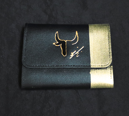 Portefeuille en cuir PU noir et doré Taureau