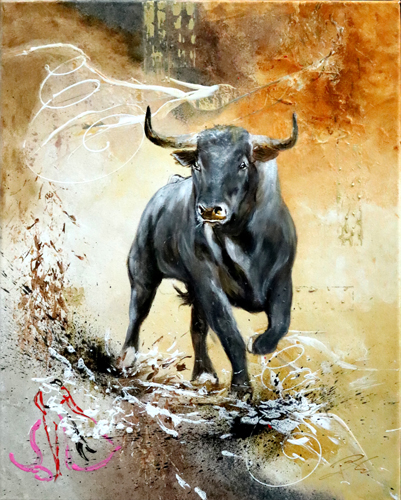 Tableau de taureau Beige