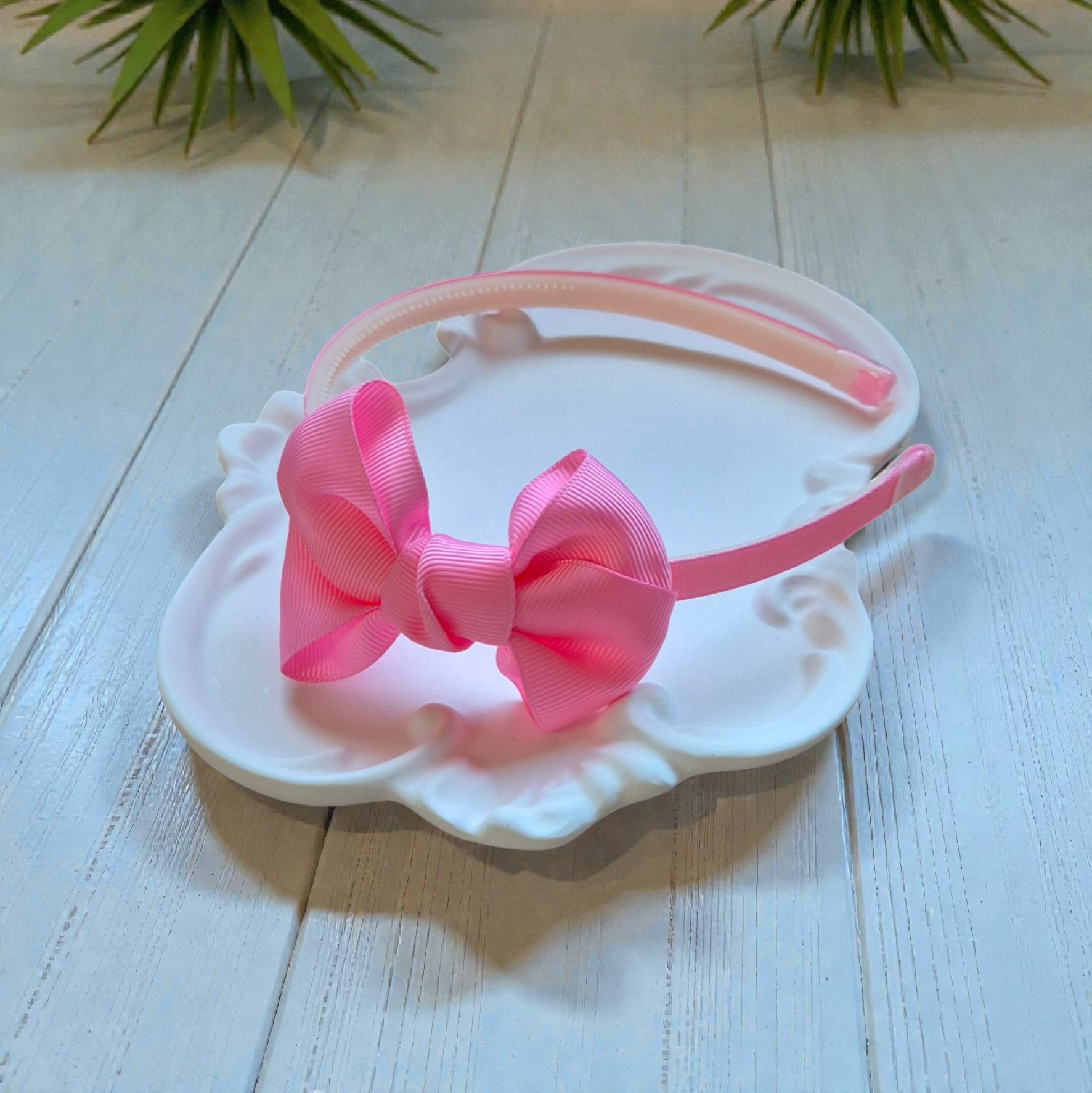Rožinis plaukų lankelis su kaspinu – „Pink Bow Headband“