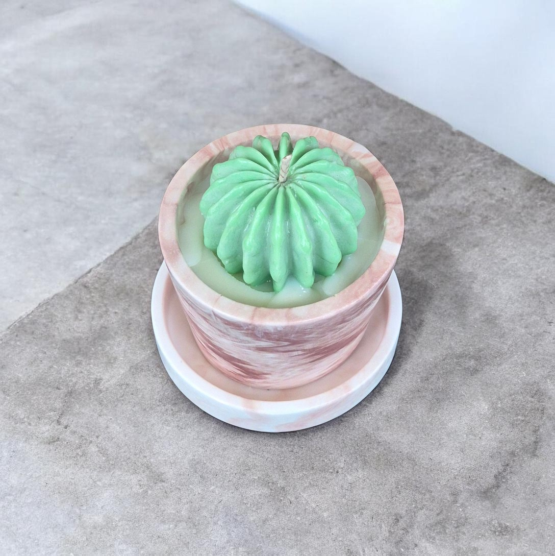 Sojų vaško žvakė „Cactus Glow“ marmuriniame indelyje