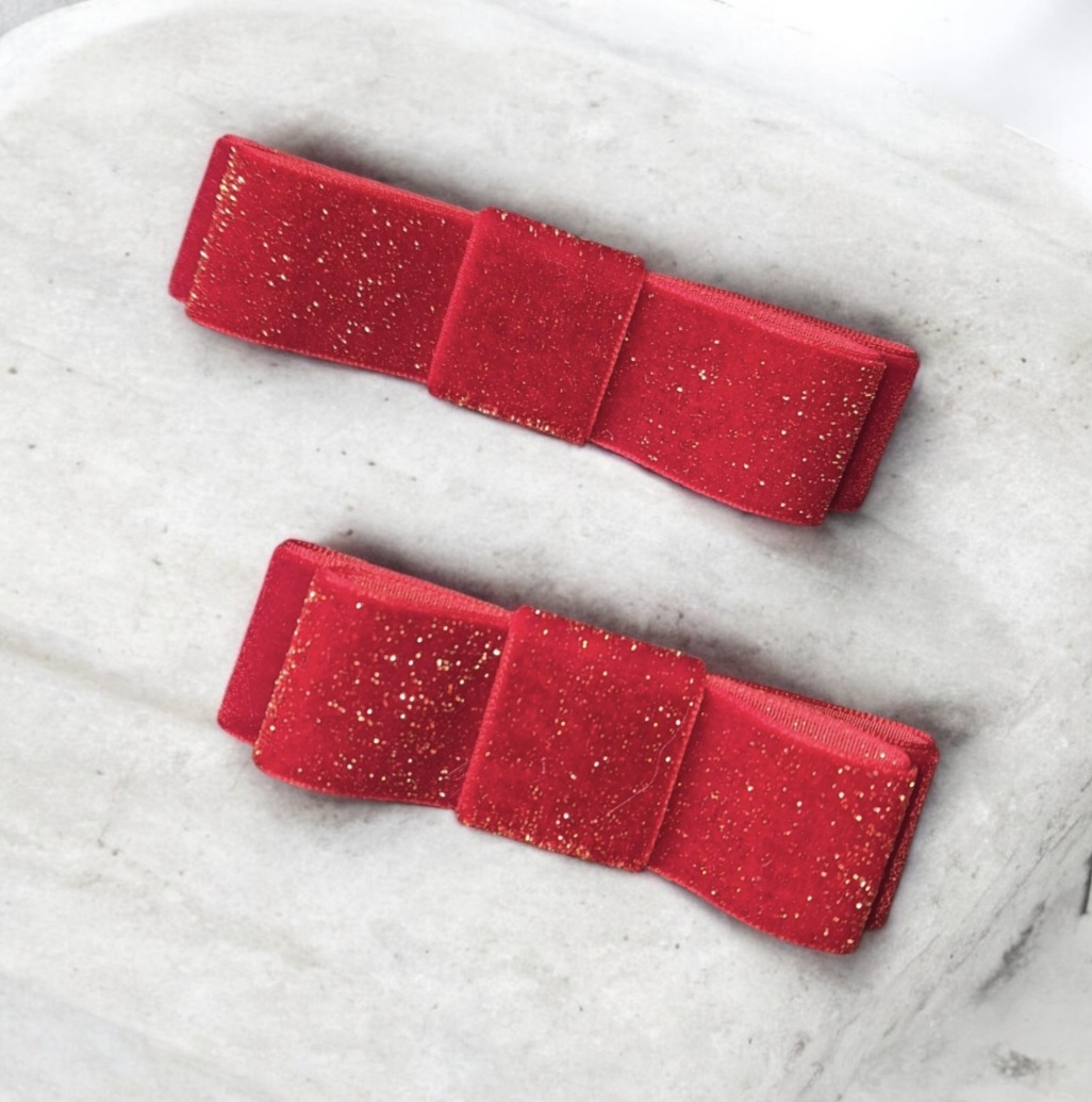 Blizgantis aksominis plaukų segtukas kaspinėlis