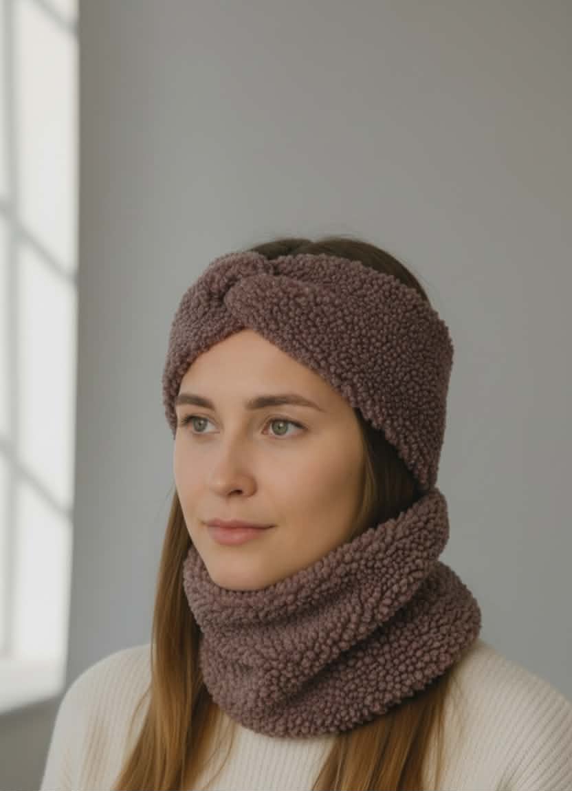 Rudas Teddy komplektas – galvajuostė ir mova