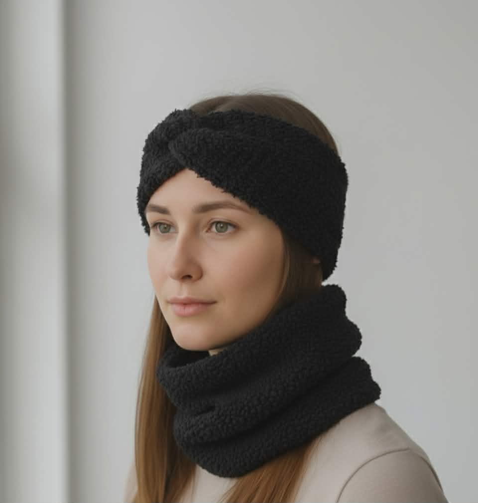 Juodas Teddy komplektas -  galvajuostė ir mova