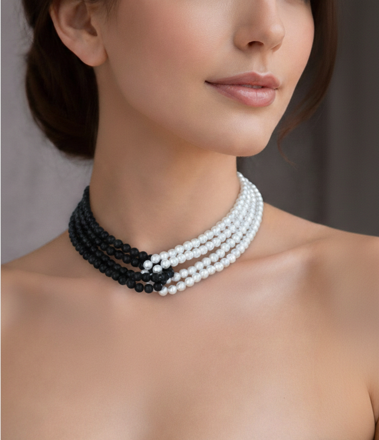Juoda ir balta elegancija kaklo vėrinys