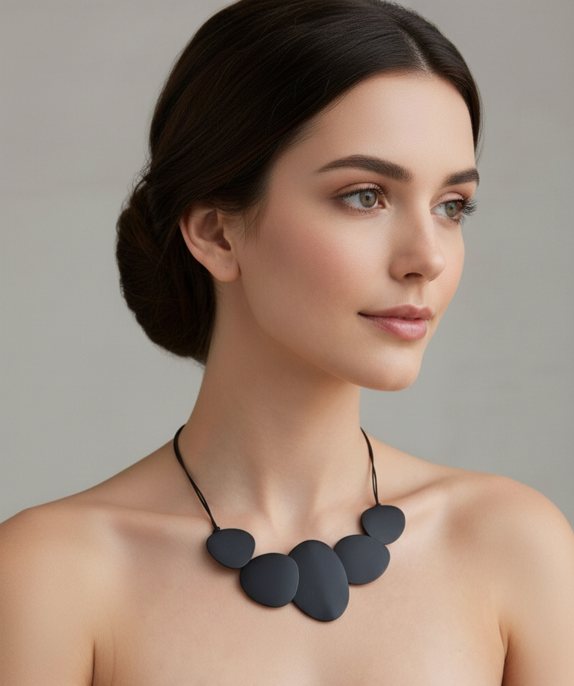 Matinio juodo metalo kaklo vėrinys