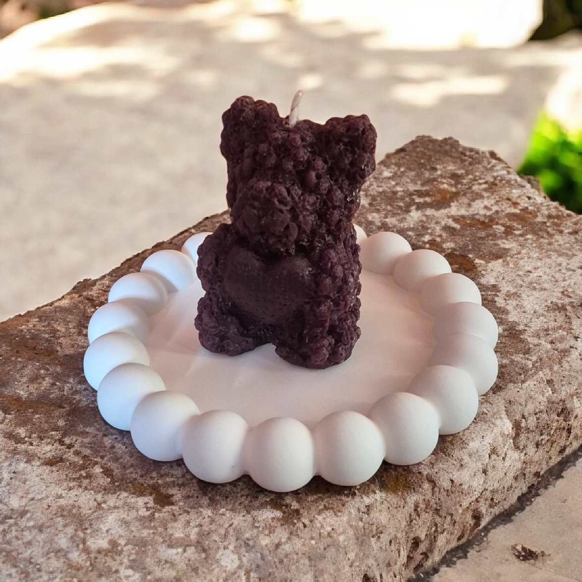 Širdžių saugotojas – tamsiai rudas sojų vaško meškiukas žvakė