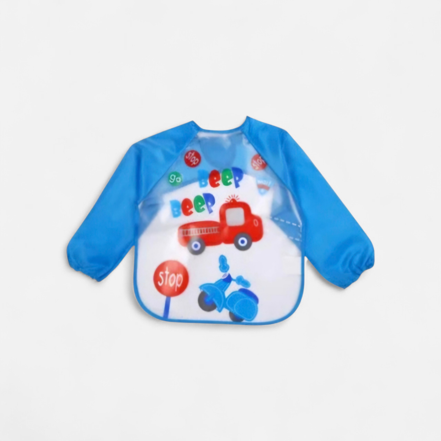 Vaikiškas neperšlampamas seilinukas–prijuostė su rankovėmis, surišamas gale