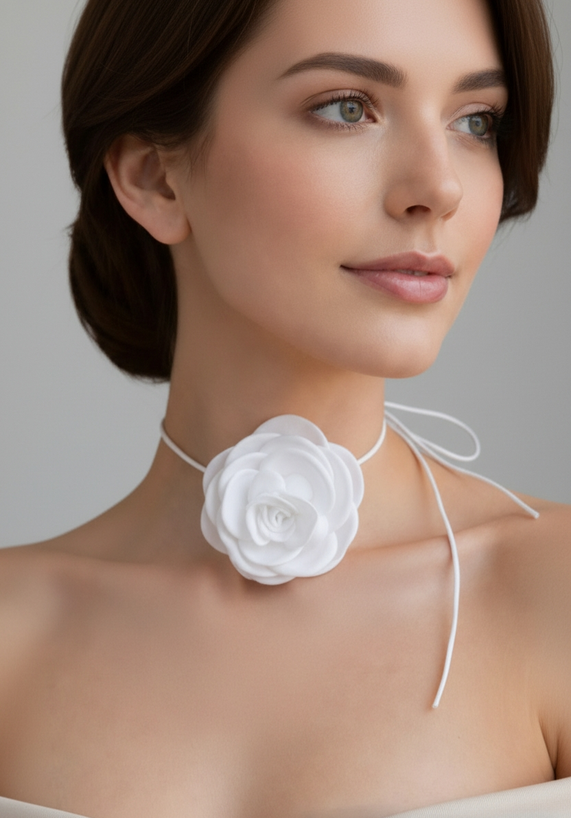 "Romantiškas baltas žiedas" kaklo papuošalas