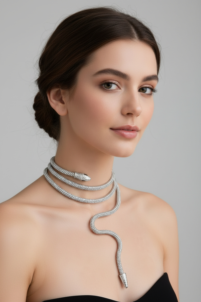 Gyvatės formos masyvus kaklo papuošalas