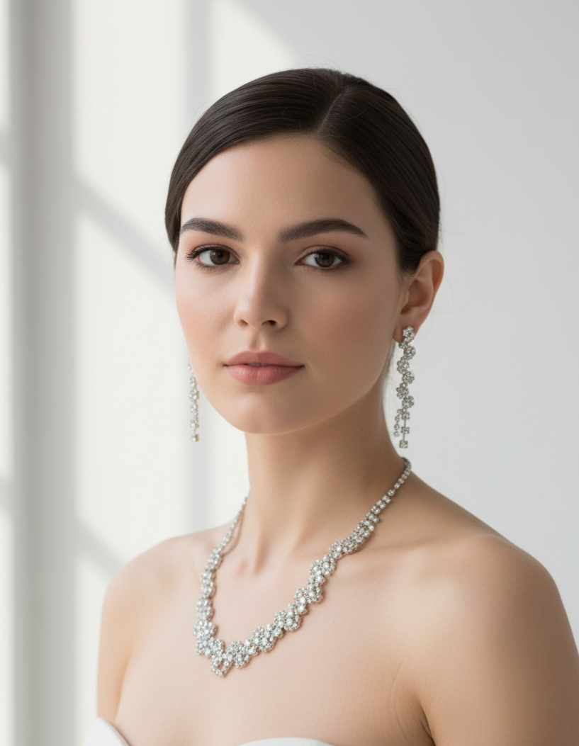 Švytinti princesė kaklo vėrinys su auskarais