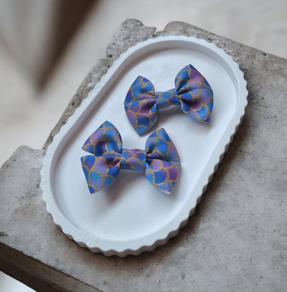 Vaikiški plaukų segtukai su mėlynais purpuriniais auksiniais žvynelių kaspinėliais – undinėlės aksesuarai mergaitėms