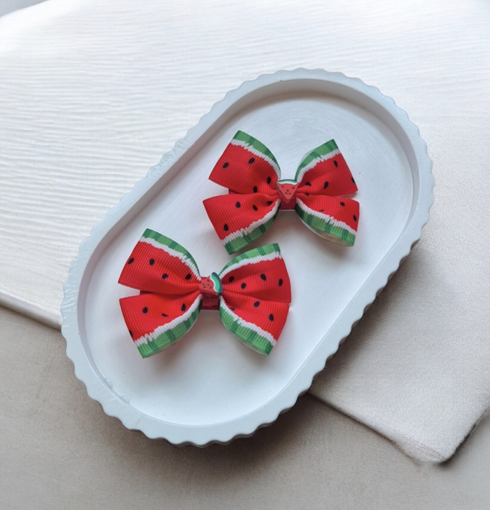 Vaikiški plaukų segtukai ir gumytės su arbūzo kaspinėliais – vasaros aksesuarai mergaitėms
