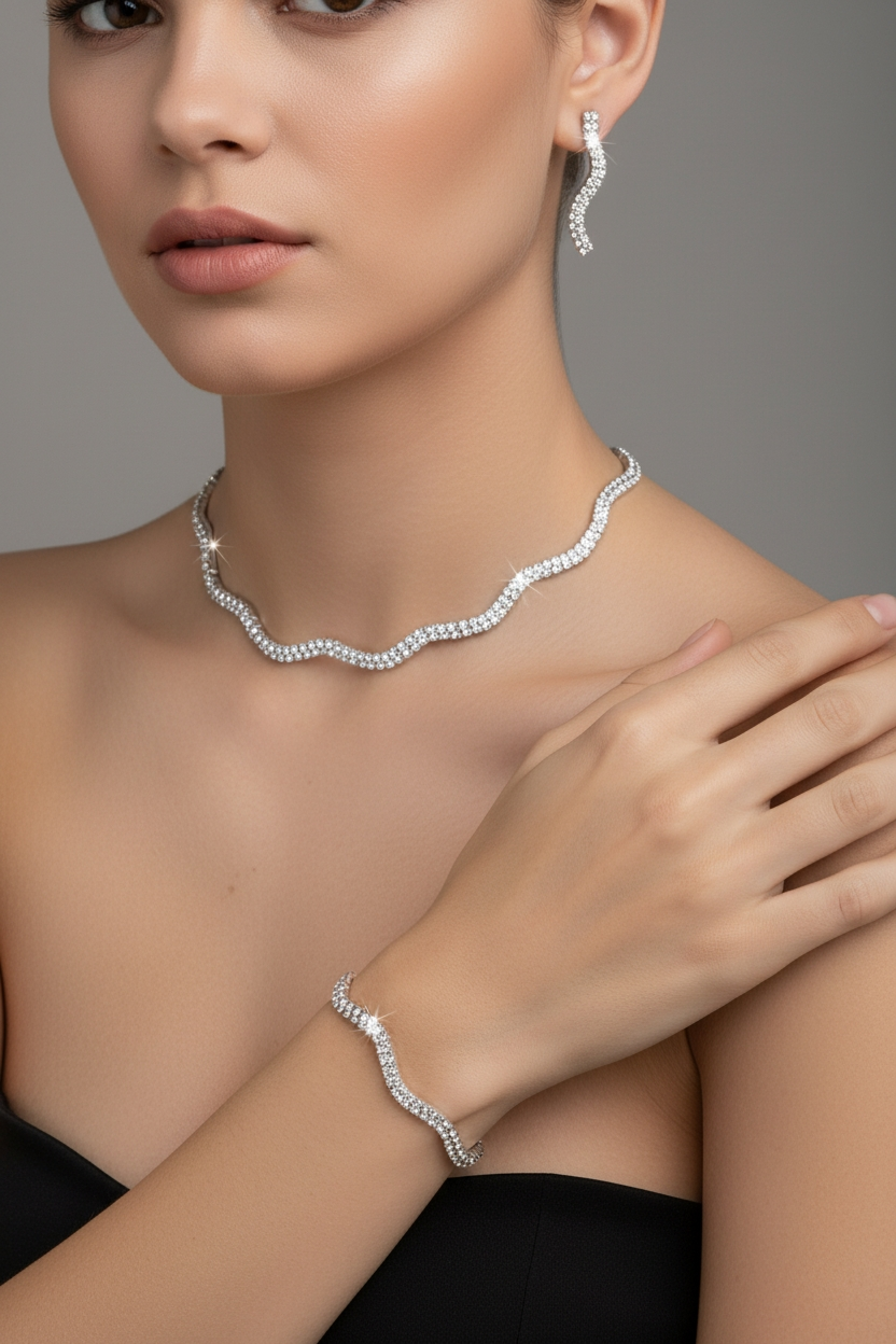  Banguojanti šviesa – kaklo papuošalo, auskarų ir apyrankės rinkinys