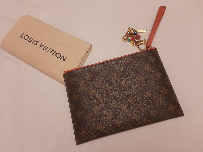 Authentic Louis Vuitton Red Monogram Pochette Pallas Clutch
