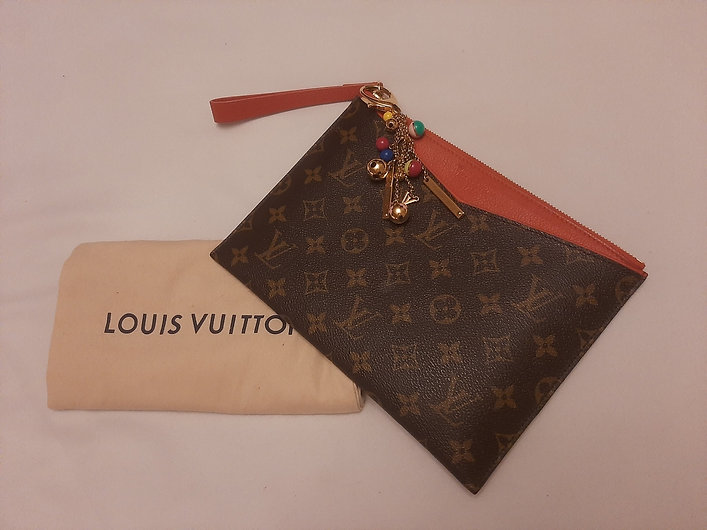 Authentic Louis Vuitton Red Monogram Pochette Pallas Clutch