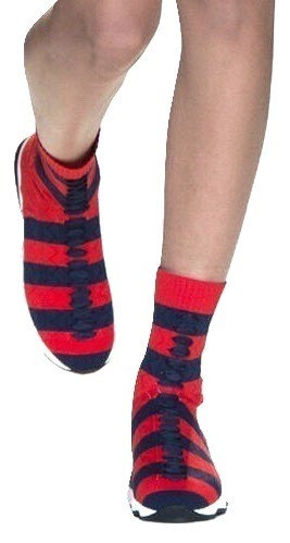 Authentic Fendi Red/ Blue Knit Socks Sneakers UK3/ 36