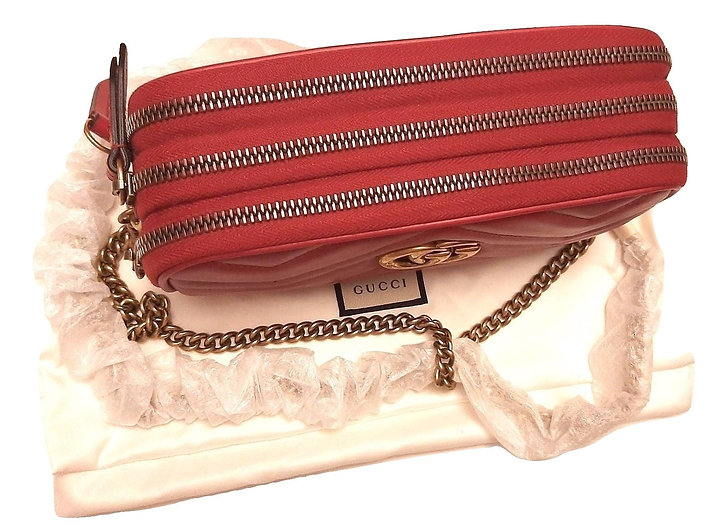 Authentic Gucci GG Marmont Mini Matelasse Leather Chain Cross Body Bag