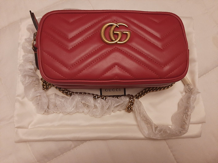 Authentic Gucci GG Marmont Mini Matelasse Leather Chain Cross Body Bag