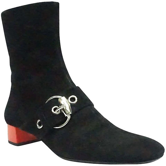 Authentic Gucci Short Ankle Boots 177124 36 1/2 Black Suede Red Heel