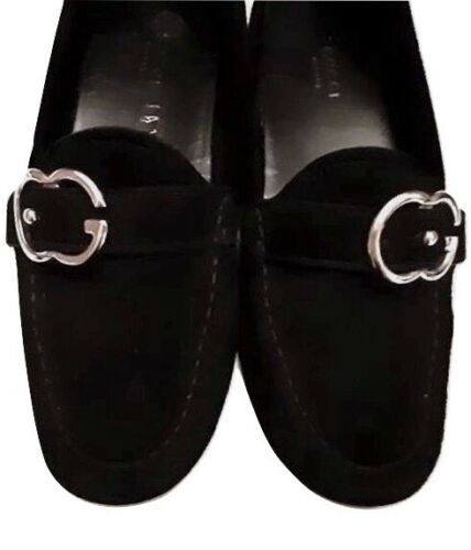 Authentic Gucci Black Women's Suede Interlocking loafer 370616/ SZ37