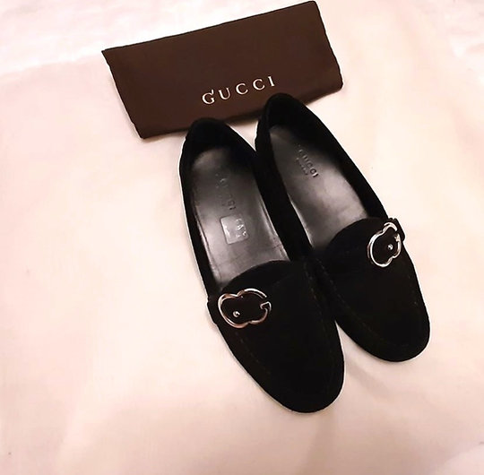 Authentic Gucci Black Women's Suede Interlocking loafer 370616/ SZ37