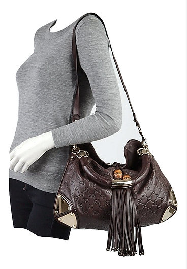 Authentic Gucci Dark Brown Guccissima Leather Indy Bag retail price $2,590