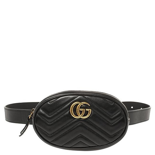 Authentic Gucci Marmont Mf Gg Quilted Black Leather belt Bag
