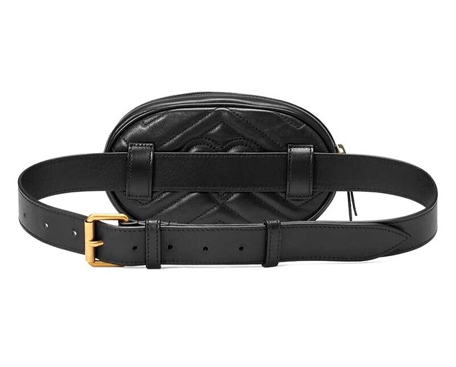 Authentic Gucci Marmont Mf Gg Quilted Black Leather belt Bag