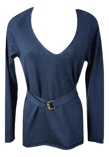 Authentic Women's Gucci Blue Metallic V-Neck Sweater SZ M