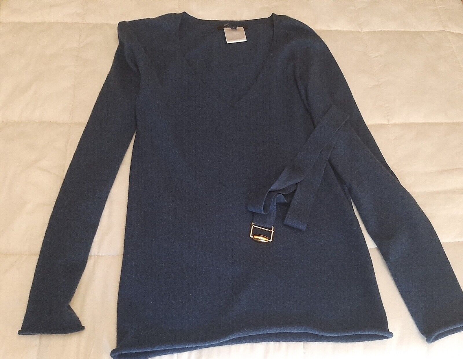 Authentic Women's Gucci Blue Metallic V-Neck Sweater SZ M