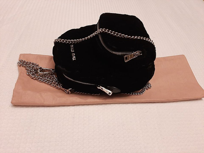 Authentic Miu Miu Mini Matelasse Black Velvet Backpack Crossbody Bag