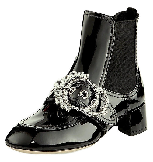 Authentic Miu Miu Black Crystal Boots Patent Leather/SZ 37