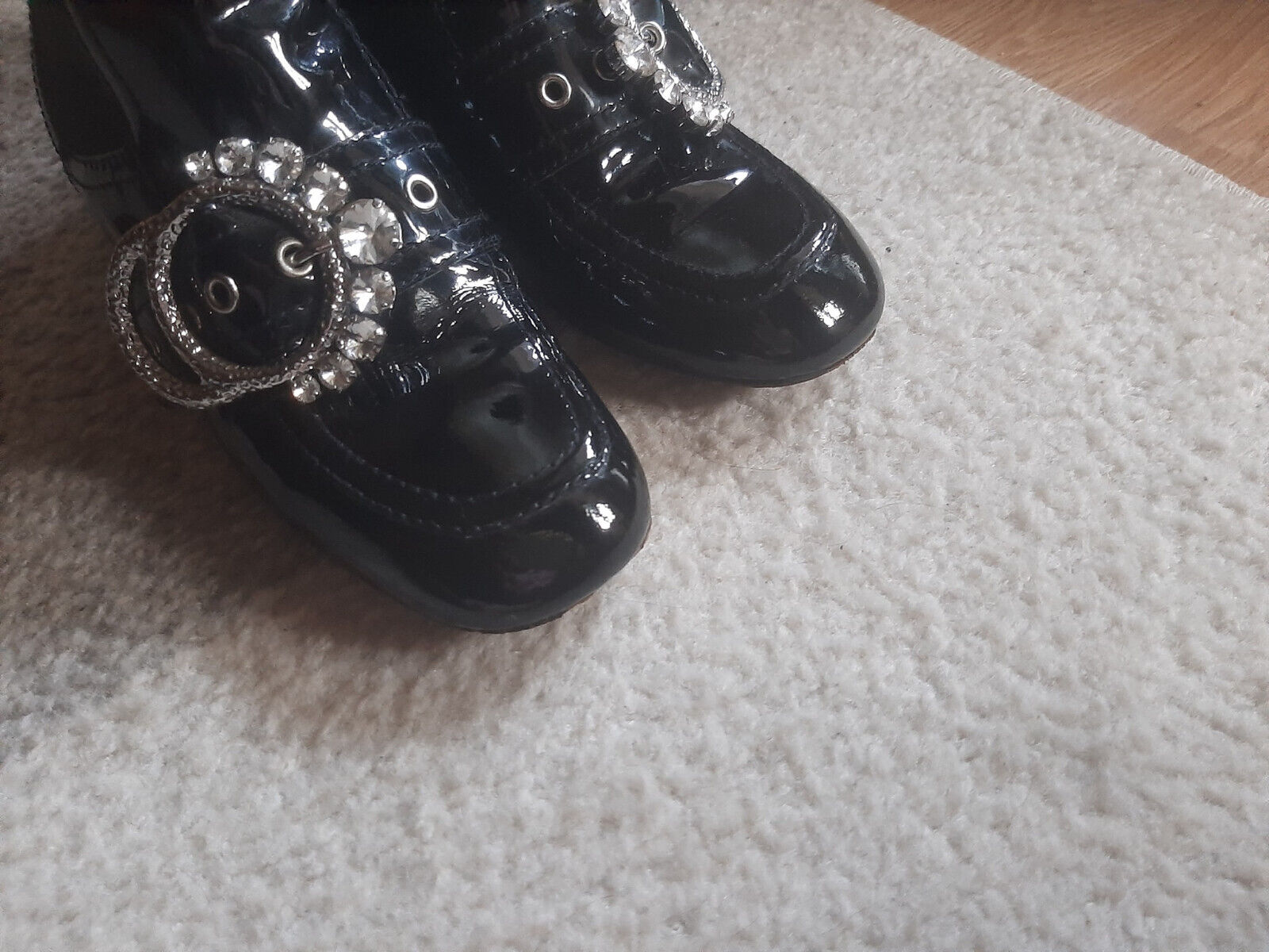 Authentic Miu Miu Black Crystal Boots Patent Leather/SZ 37