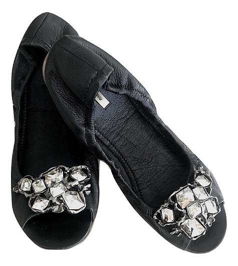 Authentic Miu Miu ballet black Jeweled Slip On Shoes SZ37