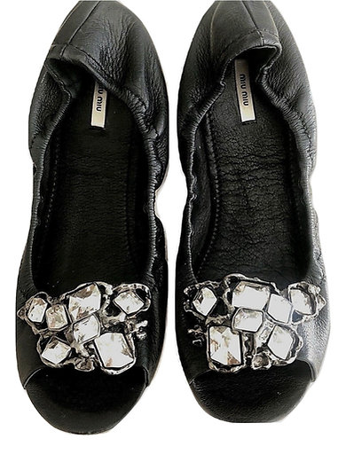 Authentic Miu Miu ballet black Jeweled Slip On Shoes SZ37