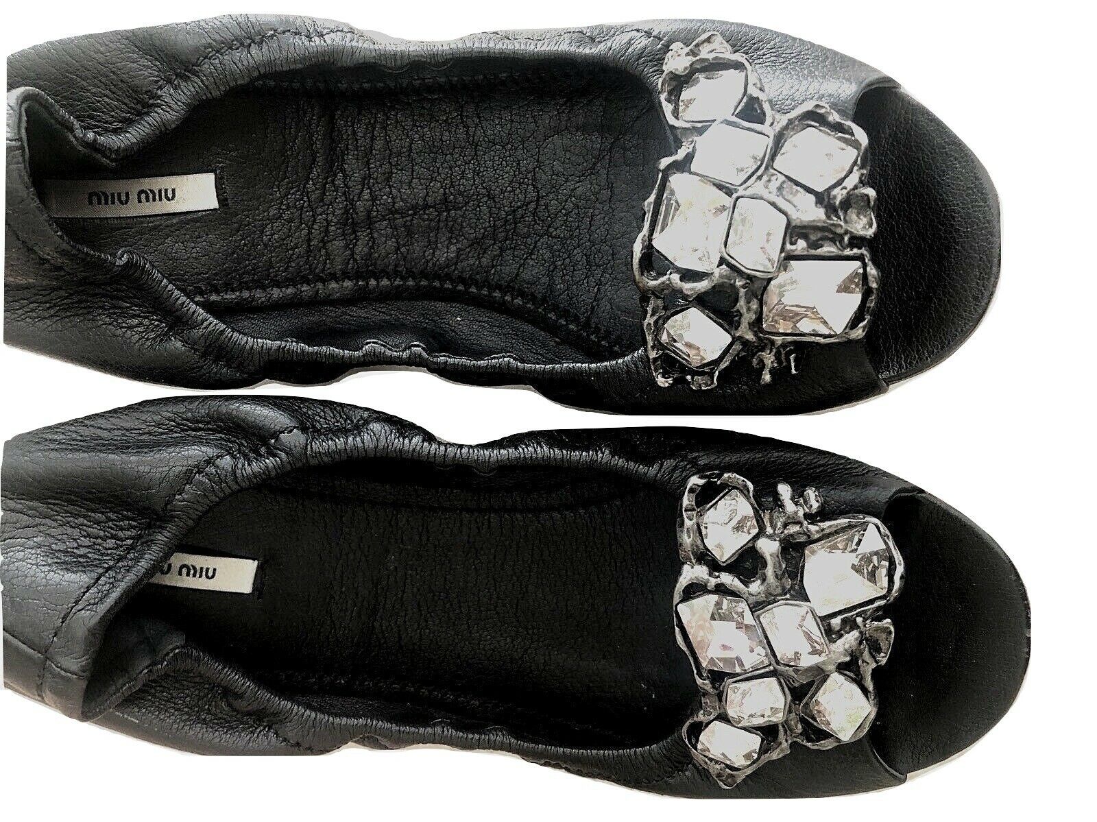 Authentic Miu Miu ballet black Jeweled Slip On Shoes SZ37
