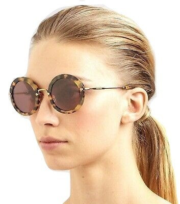 Authentic Miu Miu SMU13N 7SO Havana Round Sunglasses