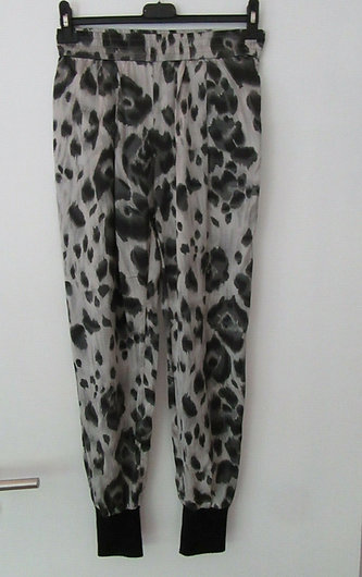 Authentic Stella mccartney Black with White Silk Chiffon Leopard Pants