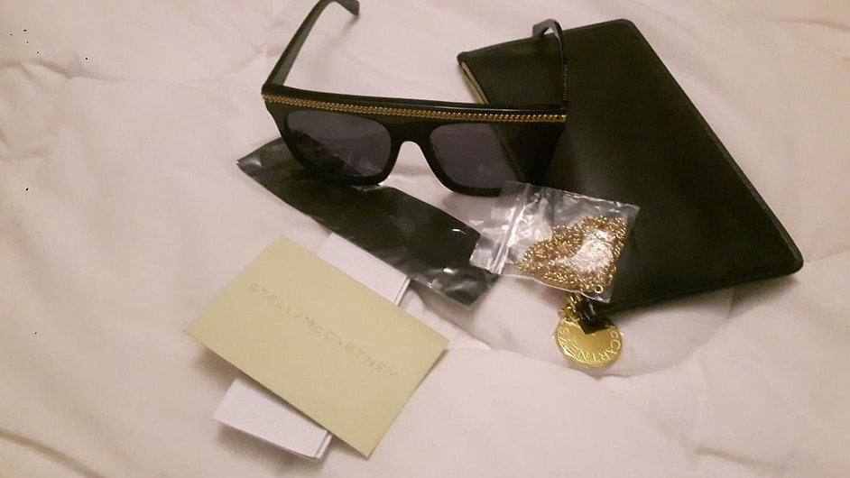Authentic Stella Mccartney Black Gold Sc0043s Large Square Shield Sunglasses