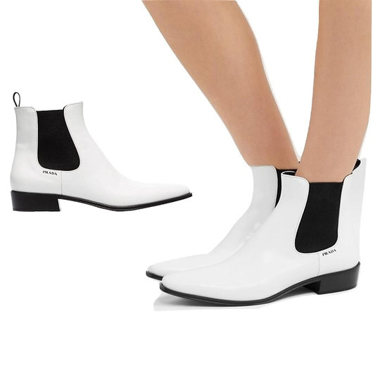 Authentic prada White Leather 30 Pointy Toe Ankle Boot SZ 37 US