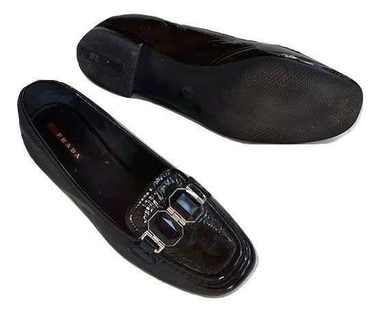 Authentic prada vintage black patent leather loafer SZ 37