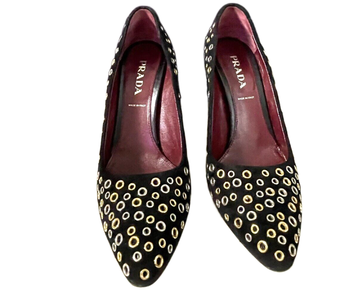 Authentic prada women shoes sz. 6.5 (37) black suede. S5881
