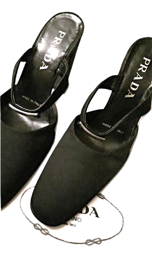 authentic prada women used black satin shoes 37.5