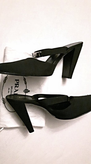 authentic prada women used black satin shoes 37.5